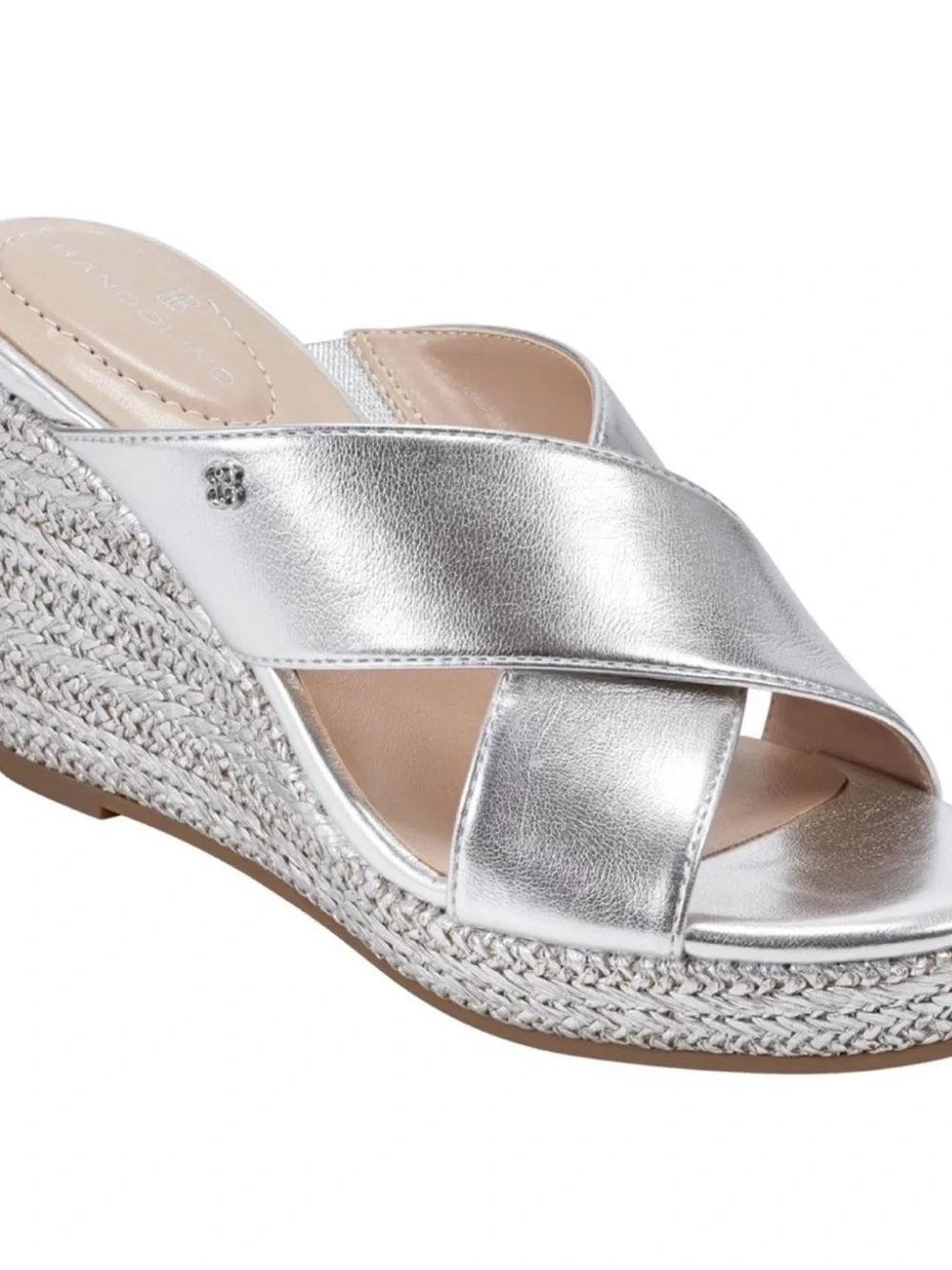 Bandolino Silver Metallic Espadrille Wedge Slides